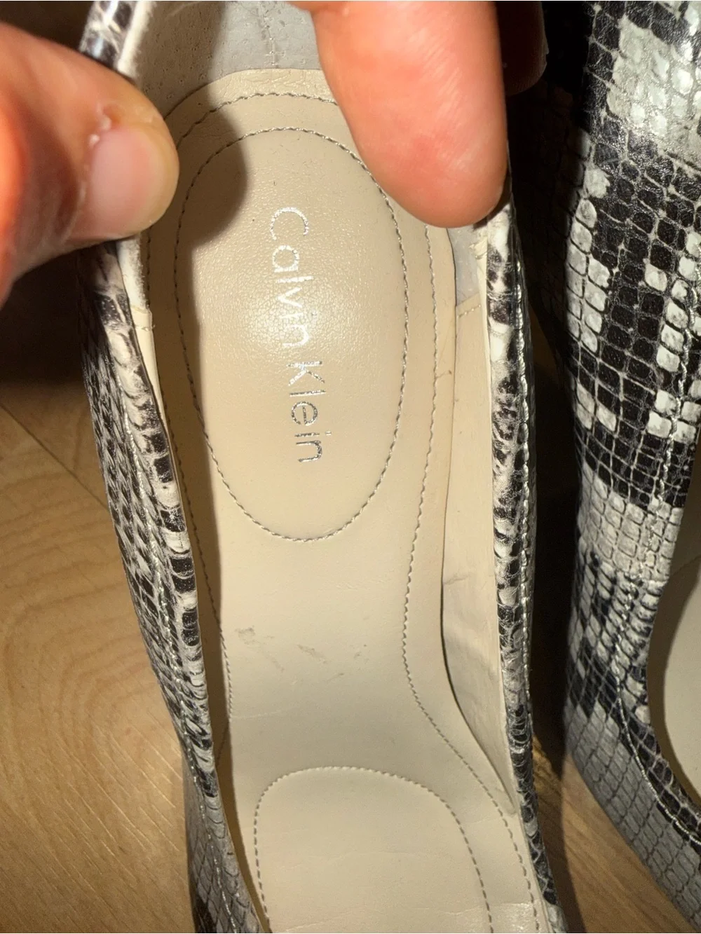 Calvin Klein Snake-Print Pointed Toe Pumps - Black & Gray size 8M